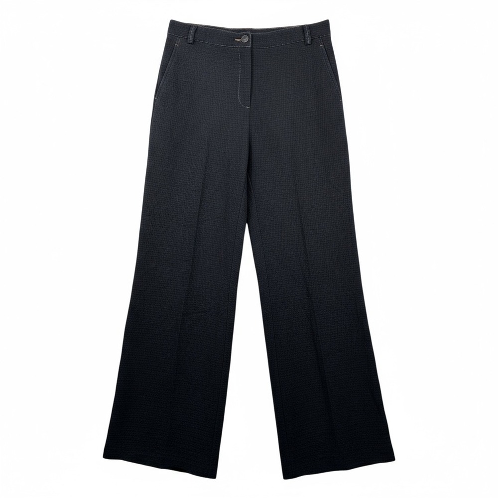 Zara Wide Leg Textured Weave Black Cotton Pants Women's Size L 90s money preppy‎